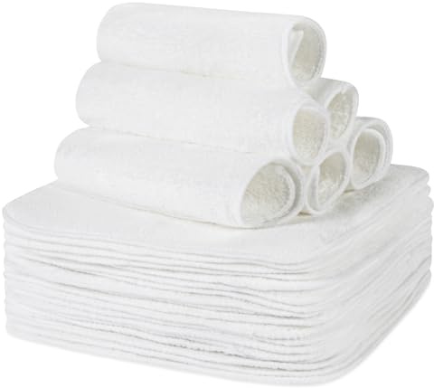 Aomig Toallitas Reutilizables para Bebé, 50 Pcs 15cmx15cm, Algodón Suave y Orgánico, Lavables y Reutilizables, Blancas