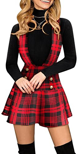Gonna da Donna A Quadretti, A Vita Media E Gonna A Bretelle alla Moda con Bottoni Gonna Plaid Gonna Libri retrò Eleganti Gonna A Scozzese Gonna Moderna con Tasca Lacci Quotidiana, Prom, Party