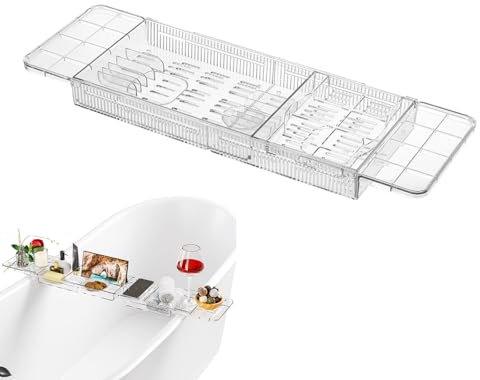 Étagère de baignoire en acrylique - Plateau de baignoire rétractable - Étagère de baignoire - Étagère de baignoire en plastique - Support de tablette