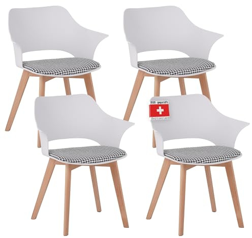 Albatros Aalborg, ensemble de 4 chaises de salle à manger, pieds en bois de hêtre massif, design scandinave, chaise de cuisine confortable, chaise de salle à manger pour table à manger
