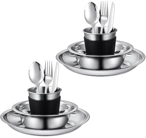 Lafuntar Camping Plate Bowl Cup Cutlery Set for 2, Reusable Outdoor Dinner Set for Travel Picnic Backpacking.