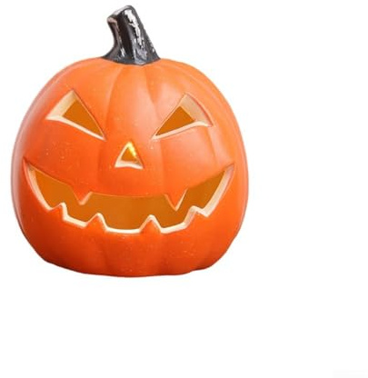Filteilect Lanterna a LED a forma di zucca di Halloween, decorazione per le vacanze, in plastica arancione, con custodia per batteria, per casa e feste, atmosfera stagionale (C)
