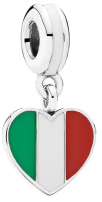 Charm della bandiera italiana in argento 925 compatibile con i bracciali Pandora, Trollbeads, Chamilia, Biagi e molti altri bracciali con ciondoli britannici.