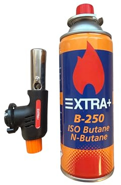 Soplete Multiuso Profesional con Encendido Piezoeléctrico con cartucho B-250 | Antorcha de Gas Butano Culinaria y Bricolaje (DIY) | Ideal para Flambear, Caramelizar, Gratinar, Soldadura, bricolaje