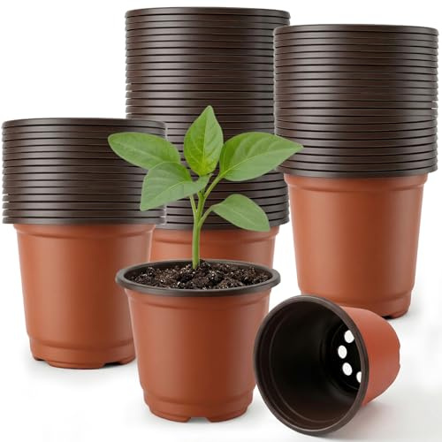 Feruchun 100 Pieces Pot Semis Rond,Pot de Repiquage 10cm,Pots de Fleurs Plastique,Réutilisables Pot de Culture pour Plantation Intérieure et Extérieure (Rouge)