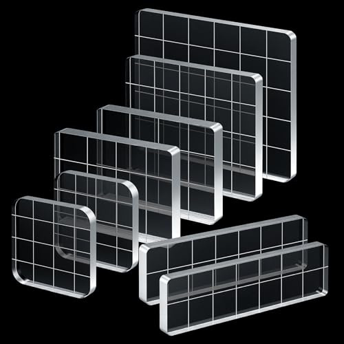 Hecila 8Pcs Acrylic Stamp Blocks for Stamping Clear Acrylic Stamp Block | Stamping Blocks Tools, with Grid Lines, for Scrapbooking Crafts, Card Making, and Decorative DIY Stampings Tool