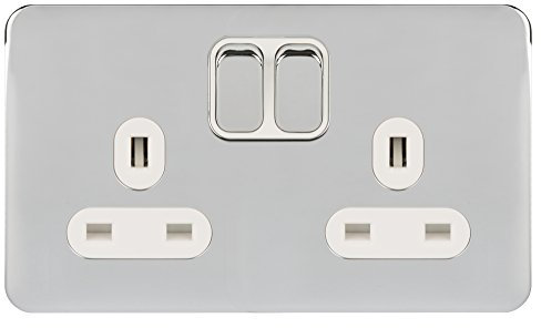 Schneider Electric Lisse GGBL3020WPC Double prise de courant avec interrupteur Chrome poli avec insert blanc 13 A