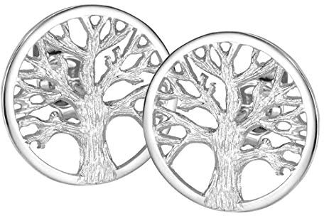 Materia Lebensbaum Ohrstecker Silber 925 rund flach - Damen Ohrringe Stecker keltisch rhodiniert SO-179-9mm