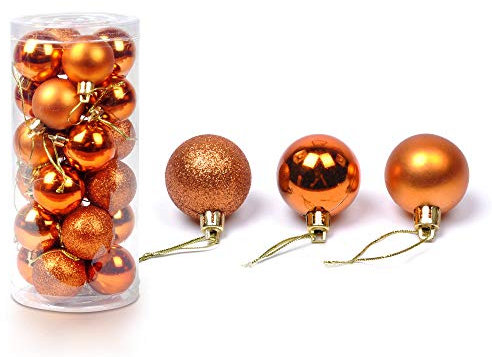 Battnot Weihnachtskugeln 24 Stücke 30mm Christbaumkugeln Set Weihnachtsbaumschmuck Christbaumschmuck Weihnachtsbaum Dekoration Weihnachtsdeko hängende Hausdeko Christmas Xmas Party (30mm, Orange)