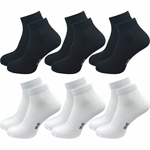 GAWILO Sportsocken ohne Naht (6 Paar) | Kurze Socken für Damen und Herren | Dank Rippschaft kein Verrutschen und kein Faltenwurf (47-50, schwarz und weiß)
