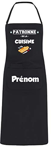 YONACREA - Tablier de Cuisine PERSONNALISABLE - Patronne de la Cuisine - NOIR