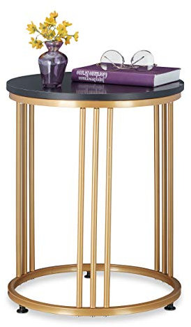 Relaxdays Beistelltisch MARMO, für Wohnzimmer, Metall & MDF, Marmoroptik, runder Sofatisch HxD: 51 x 41 cm, schwarz/Gold
