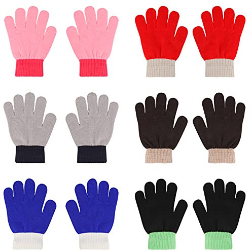 QKURT 6 Paare Toddler Stretch Vollfinger Handschuhe, Winter Unisex Kinder Winterhandschuhe, Little Boys Soft Strickhandschuhe Fäustlinge für 5-12 Jahre Alte Kinder