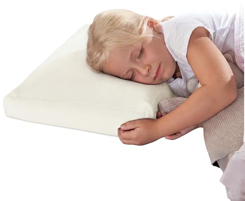 Theraline barnkudde, ergonomisk kudde för sömn och nackstöd, patentskyddad, inklusive ytterhölje av bambuviskos + ekologisk bomull, molnvit