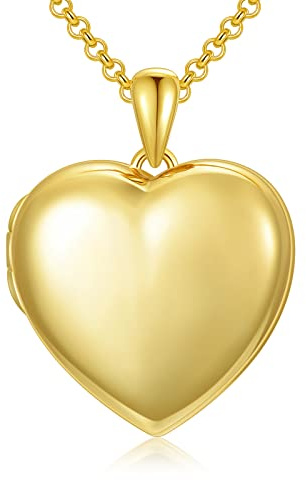 SOULMEET 18k Gold Plated Silver Minimalist Style Blank Heart Locket Necklace That Holds Pictures Photos Locket Necklace (Locket only)
