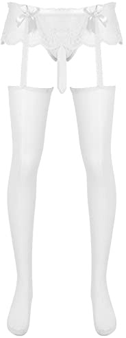 ranrann Strumpbyxor för män sexiga transparenta öppna Sissy underkläder erotiska heta strumpbyxor strumpeband spets string jockstrap gay underkläder, Typ C vit, One size