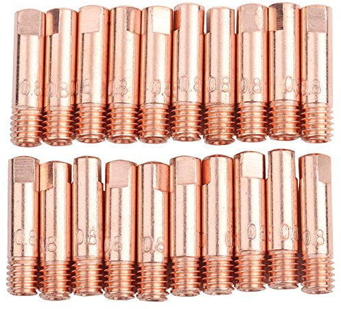 Punta di Contatto in Rame, Punte della Conduttiva Torcia Ugello Saldatrice Filo Attrezzature Saldatura Consumables 24KD Materiale Rosso Gas Accessaries per Consumabili 15AK Mig Mag(0.8mm) 20Pezzi