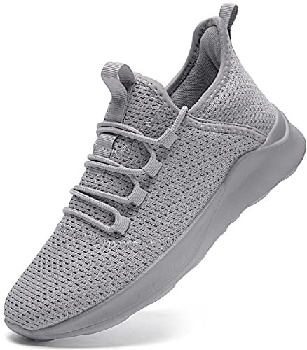 FUJEAK Women Shoes Trainers Running Walking Slip on Women Gym Comfortable Shoes Fitness Outdoor Sports Jogging Sneakers Casual Mesh Lightweight Breathable Light Grey Size 7 UK