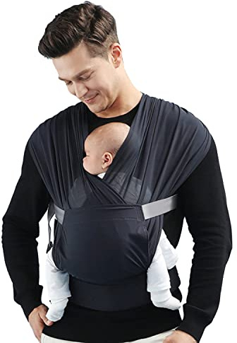 LAT Fascia Porta Bebé Traspirante, Porta bambino Comodo, Facile da Indossare Ergonomico, Fascia Neonato per Trasporto dalla Nascita (0 – 2 anni) Fino a 15 kg (Nero)