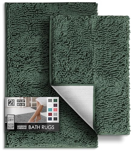 Hearth & Harbor Bathroom Rugs, Chenille Bath Mat - Machine Washable Bath Mats for Bathroom Non-Slip Backing Rubber, Quick Dry Bathroom Mat, Small - Medium Grey