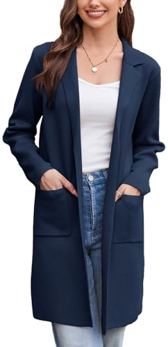 GRACE KARIN Womens Long Jackets Coats for Autumn Winter Lapel Collar Open Front Knit Cardigans Warm Sweater Navy Blue M