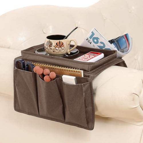 Ccomage Bolsa para reposabrazos de sofá con 6 bolsillos, bolsa de almacenamiento para colgar en la sala de estar, organizador de sofá, organizador de sofá, bolsillo extraíble para revistas, teléfono