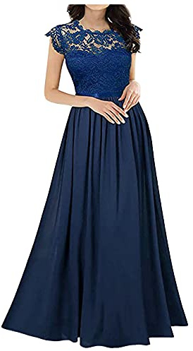 Falda para mujer negra con encaje - Vestido de noche largo elegante y moderno para baile, vestido de madrina de boda, sexy, de manga corta, vestido para baile de graduación, ajustado, vestido de