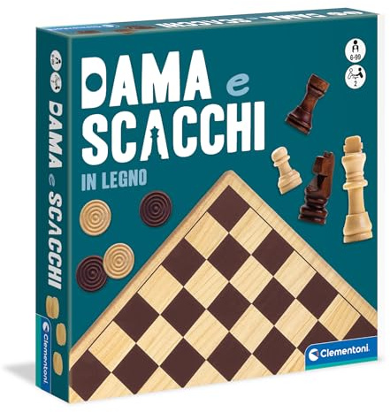 Clementoni - Dama e Scacchi in Legno, Gioco da Tavolo Ragazzi 6+ Anni e Adulti, per 2 Giocatori, Idea Regalo Made in Italy, Lingua Italiana, 16828