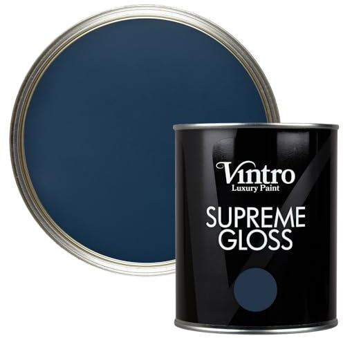 Vintro Paint | Gloss Paint | for Walls | Wood | Trim | Gloss Furniture Paint | Interior & Exterior Use. 1 Litre (Navy Blue - Picasso Blue)