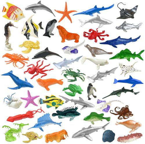 anyìshwu 48 Pezzi Assortiti Mini Vinile Plastica Oceano Mare Figure di Animali Giocattolo Set (Oceano Mare Figure)