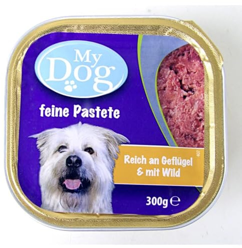 18 x My Dog 300 g fin paté fjäderfä & vilda hundar våt mat aluminiumskal