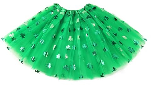 Shamrock Tutu for Girls 3 Layered Green Tulle Tutu Skirts for 4-12 Year, St Patrick's Day Cosplay Party Supplies