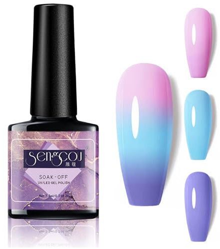 Colour Changing Nail Polish, Temperature Changing Colors Gel Nail Polish - Purple Blue Pink Mood Temperature Change Nail Varnish, Soak off Long Lasting Glossy Nail Art Gel Best Gift for Women
