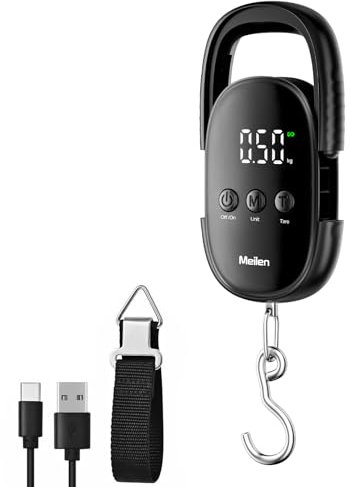 Meilen Kofferwaage, Konzeptdesign Gepäckwaage digital mit haken, 110lb/50kg Fischwaage mit Verstecktem Griff, LED-Display, Digitale Waage für Reisen Angler Geschenk Männer, Schwarz