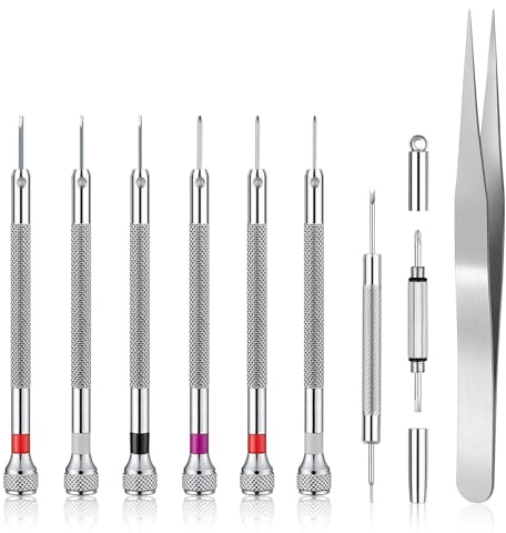 SUNNIFLY Kit Orologiaio Professionale 8 Pezzi, Set Cacciaviti di Precisione per Riparazione Orologi e Occhiali, Cacciaviti per Orologiaio con Manico Ergonomico, Set Strumenti Orologeria
