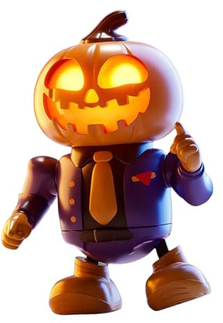 Halloween Dancing Pumpkin Robot Novelty Toy with Interactive LED Lights and Music for for Kids and Adults (Orange, 22x15cm)