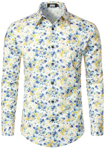 JOGAL Chemise à manches longues pour homme, coupe normale, motif floral imprimé, boutonnage, loisirs