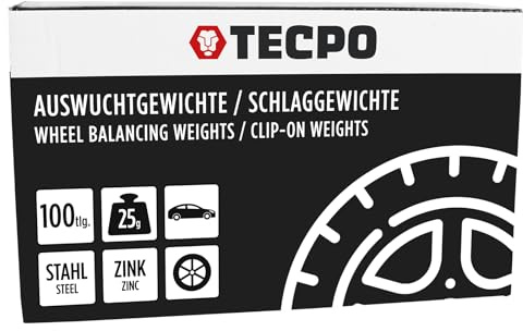 TECPO Pesos de impacto de zinc, 25 g x 100 pesos de equilibrio para llantas de acero, resistentes a la corrosión