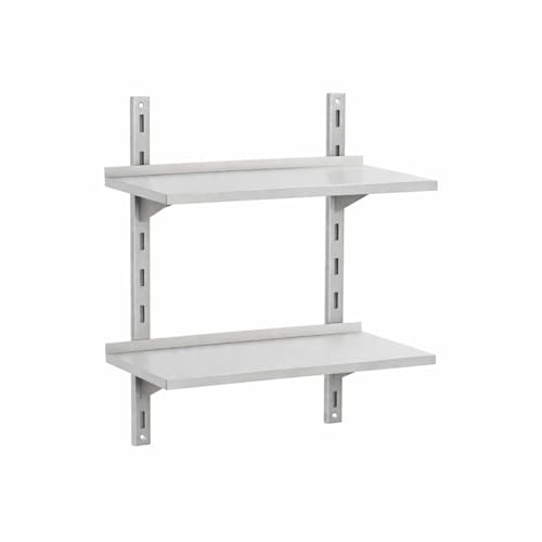 Estantería de pared de acero inoxidable doble 60 cm, sistema de cremallera ajustable, almacenamiento de cocina profesional