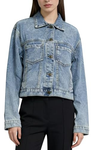 Kort jeansjacka dam jeansblus med med knapp Jean skjortjacka vintage | Damjacka beskuren övergång, jeansjacka fritid för vardagen, skjortjacka övergång jeans, jeansjackor damer kort till klänning