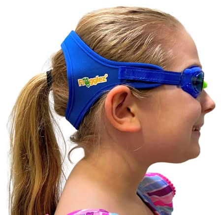 Frogglez Anti-Fog Swimming Goggles for Kids under 10 (Ages 3-10) Recommended by Swim Instructors; Premium Pain-Free Strap - Blue