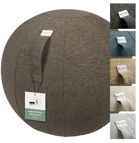 VLUV Ballon-siège STOV, siège Ergonomique, Couleur: Greige (Gris), Ø 60cm - 65cm, Tissu d’ameublement de qualité supérieure, Robuste et indéformable avec Une poignée de Transport