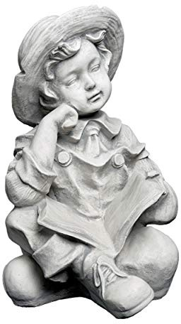 gartendekoparadies.de Grande Statue de garçon avec Un Livre Figure d’Enfant en Pierre reconstituée, résistant au Gel