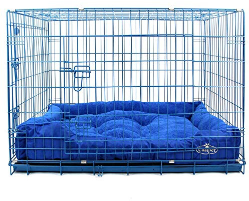 Blue Dog Cage and Faux Fur Bed Set, XX-Large with Double Doors, 106 x 71 x 77 cm