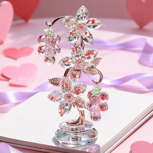 H&D HYALINE & DORA Crystal Pink Grape Decor with Rotating Base Collectible Figurines Ornaments Display for Home Table Centerpiece