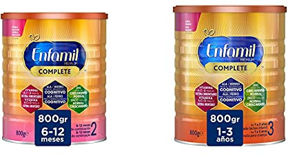 Enfamil Premium Complete 2 Leche Infantil de Continuación para Lactantes Bebés de 6 a 12 Meses + Premium Complete 3 Preparado Lácteo Infantil de Crecimiento