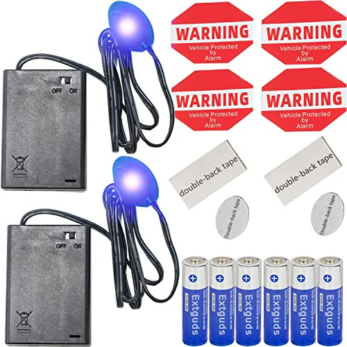 Fake Car Alarm, Dummy Car Alarm,(Batteries Included), LED Light Simulate Imitation Security System, Warning Anti-Theft Flash Blinking Lamp, with Warning Decals (with Dusk to Dawn Sensor)2Pack, Blue