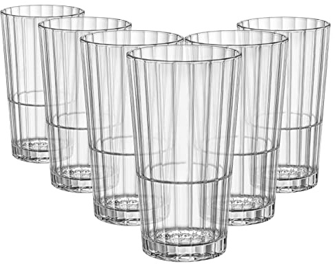 Bormioli Rocco Oxford Bar 13.25 oz. Stackable Beverage Drinking Glasses, Clear, Set of 6