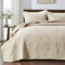 Qucover Tagesdecke 220x240cm Beige,100% Baumwolle Tagesdecke Bettüberwurf, Ultra Weiche Tagesdecke Stickerei, Bedspreads 220x240, Steppdecke mit 2 Kissenbezügen, Sofa Überwurfdecke Wohndecke für Bett