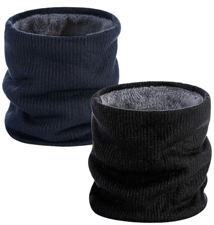 XNIVUIS 2 Piezas Bufanda Cuello Tubular de Punto Térmica con Forro Polar, Invierno Bufanda para Mujer Hombre, Braga para Cuello, Bufanda Tubo, Engrosado y Elástico, Talla única (Negro+Azul Marino)